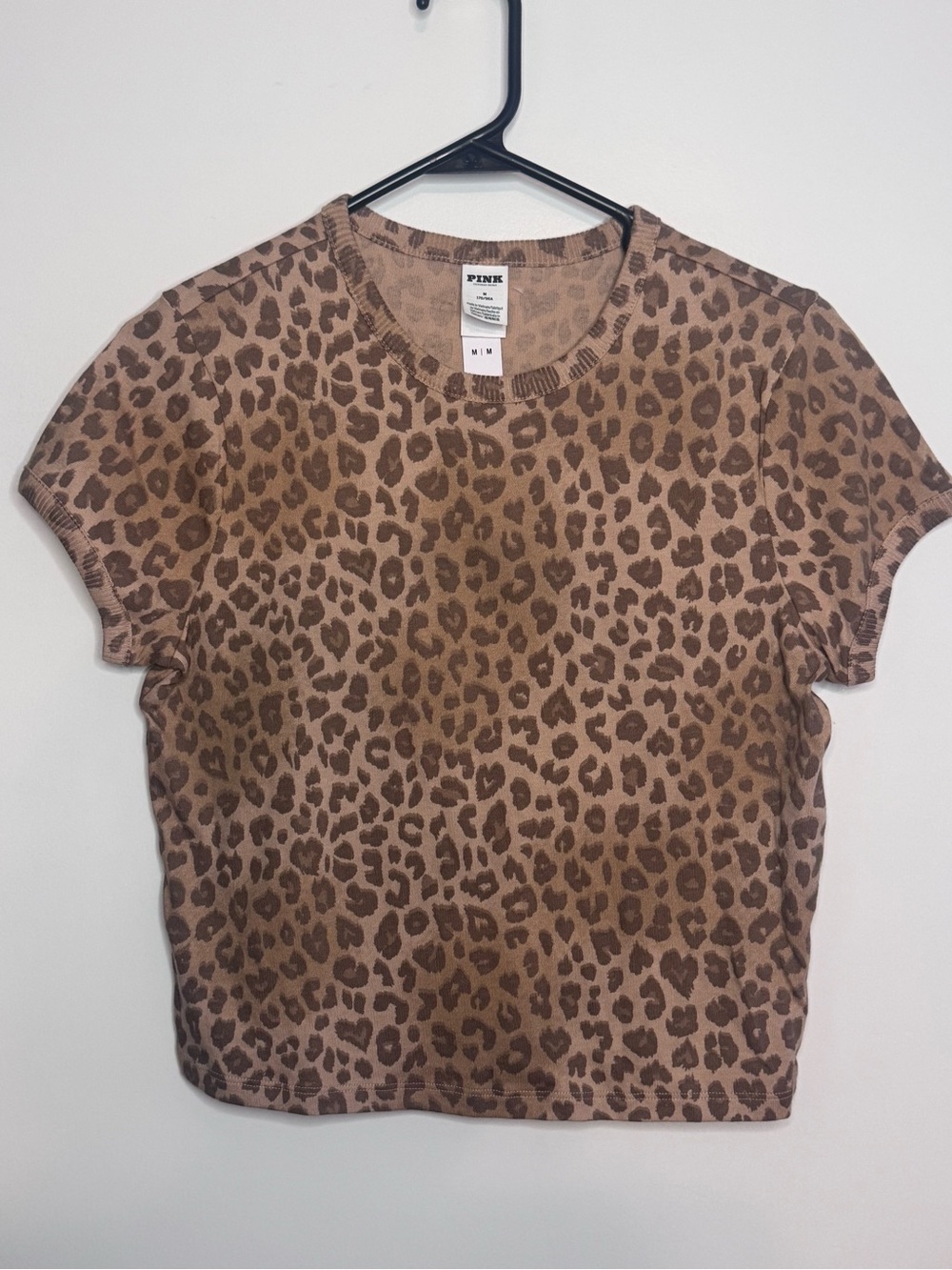 PINK Victoria's Secret Brown Leopard Print Short Sleeve Crop Tee Size Medium